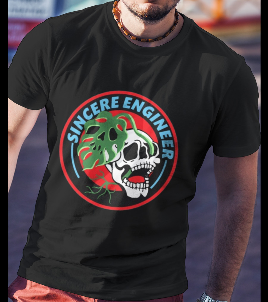 Sincere Engineer Skull Plant Circle T-Shirt