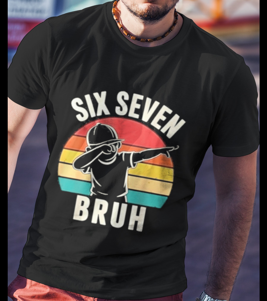 Six Seven Bruh Dabbing Retro Rainbow T-Shirt