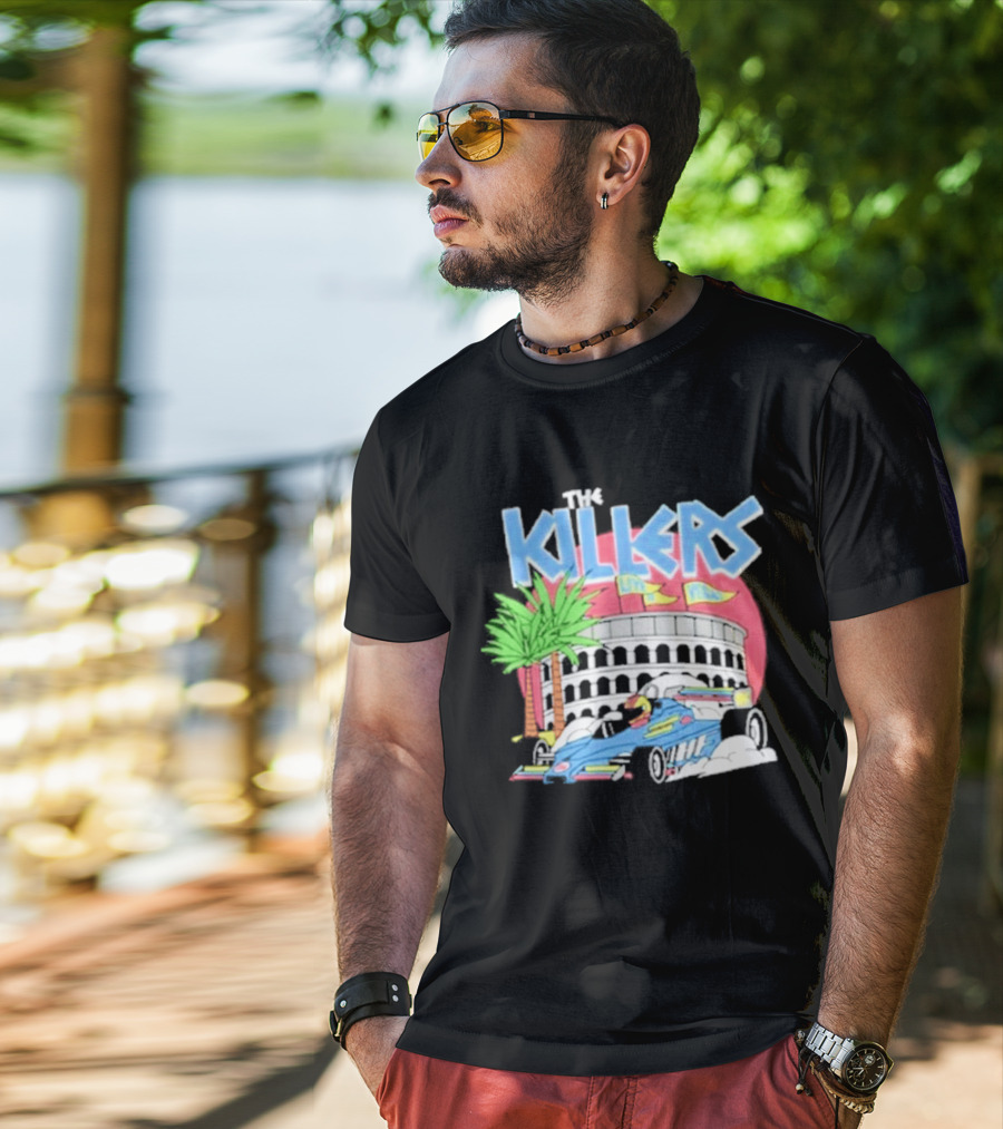 The Killers Hot Fuss Palm Trees Race Car Stadium Scene T-Shirt
