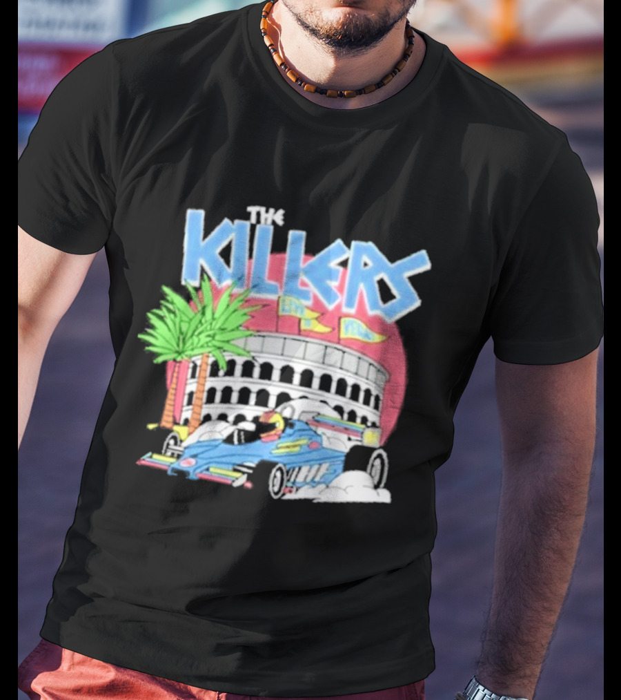 The Killers Hot Fuss Palm Trees Race Car Stadium Scene T-Shirt
