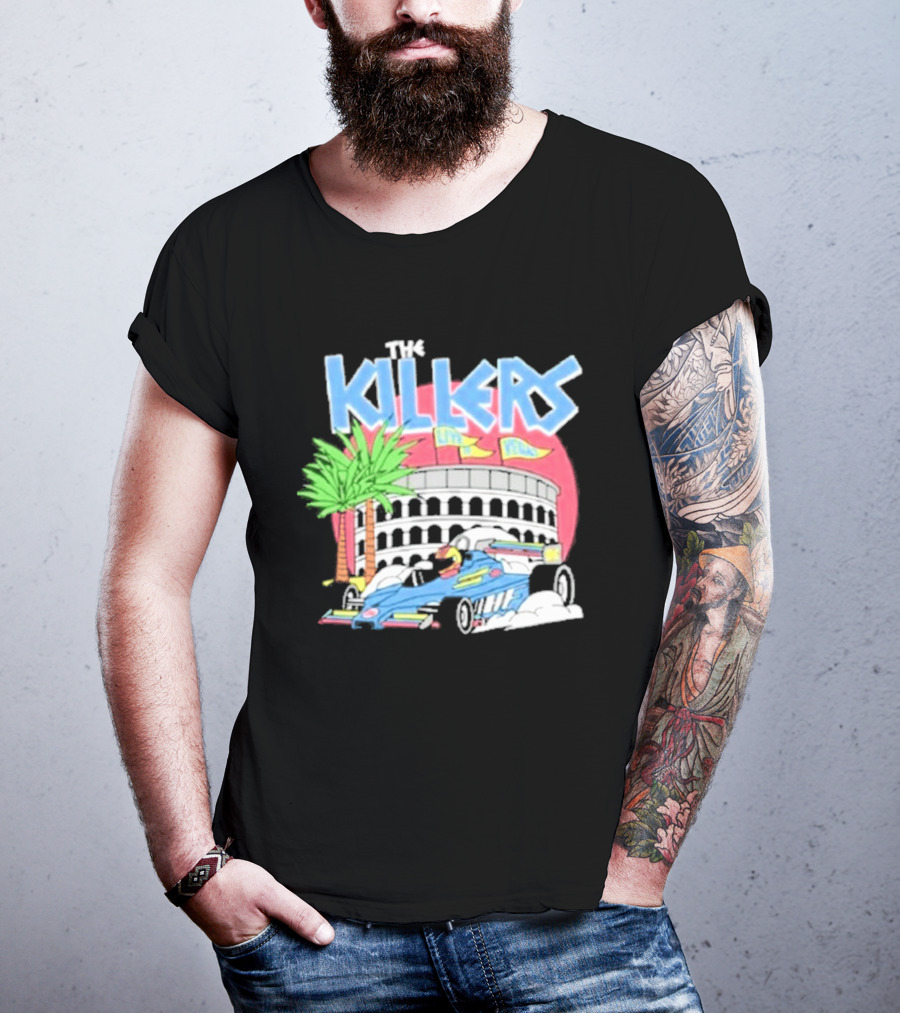 The Killers Hot Fuss Palm Trees Race Car Stadium Scene T-Shirt