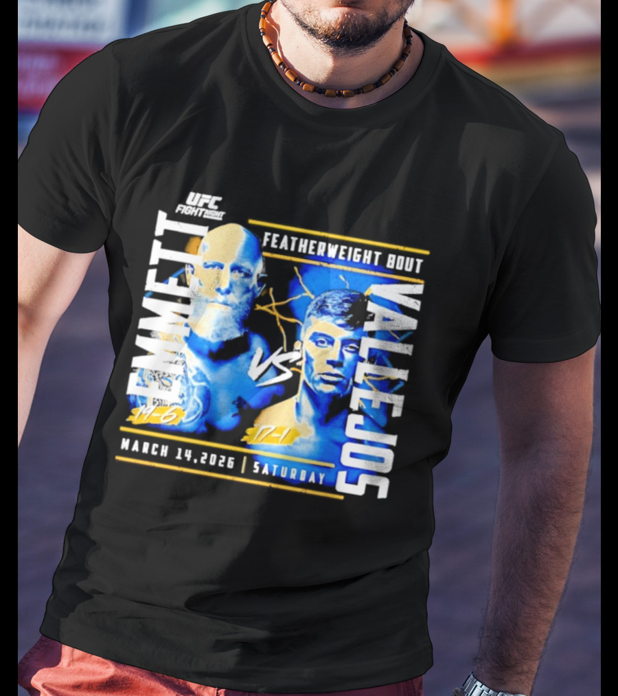 UFC Fight Night 2026 Featherweight Bout Emmett Vs Vallejos March 14 Saturday T-Shirt