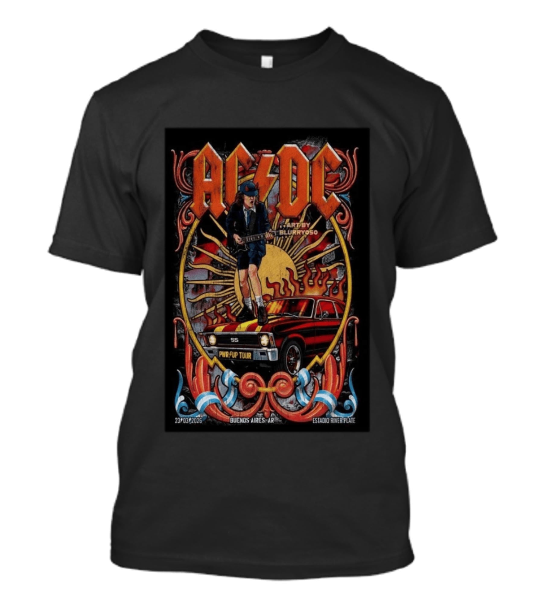 AC DC Power Up Tour March 23 2026 Estadio River Plate Buenos Aires Argentina Art By Blurryoso T-Shirt