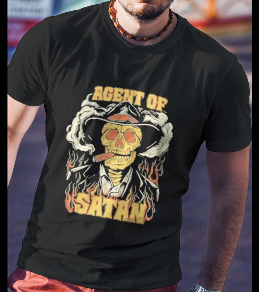 Agent Of Satan Flaming Skull With Cigar T-Shirt