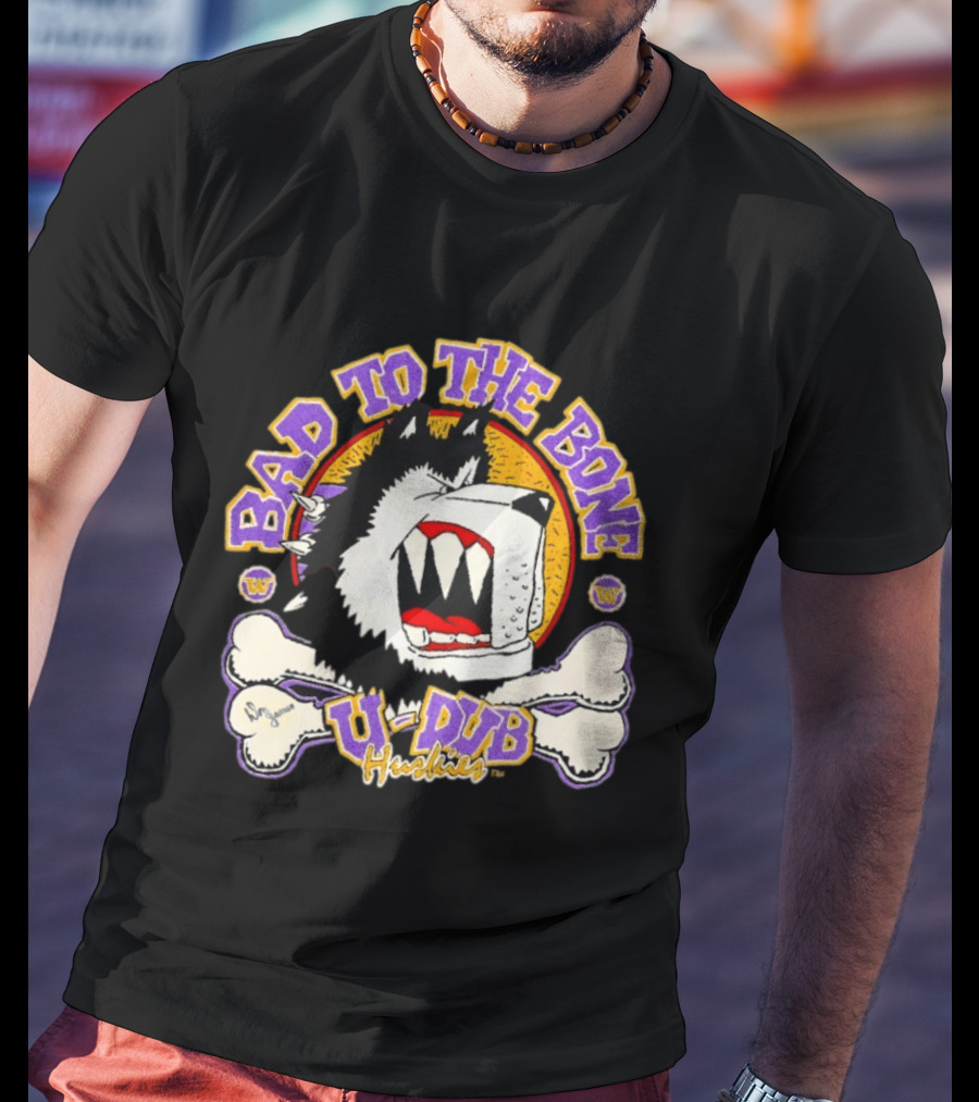 Bad To The Bone U Dub Washington Huskies Dog Bones 1991 T-Shirt