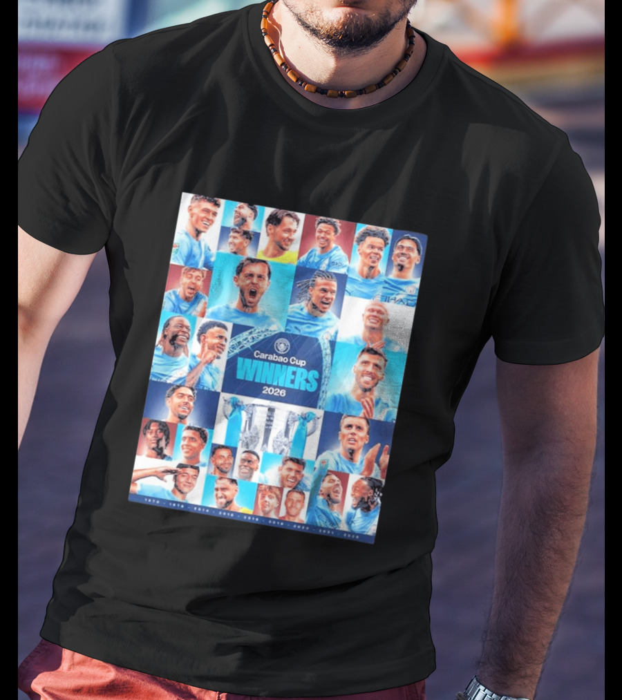 Manchester City 2026 Carabao Cup Winners Members Photo Collage T-Shirt