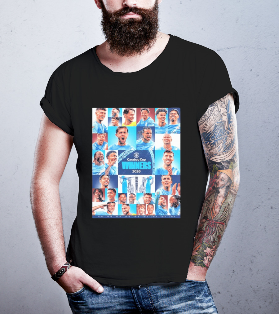 Manchester City 2026 Carabao Cup Winners Members Photo Collage T-Shirt