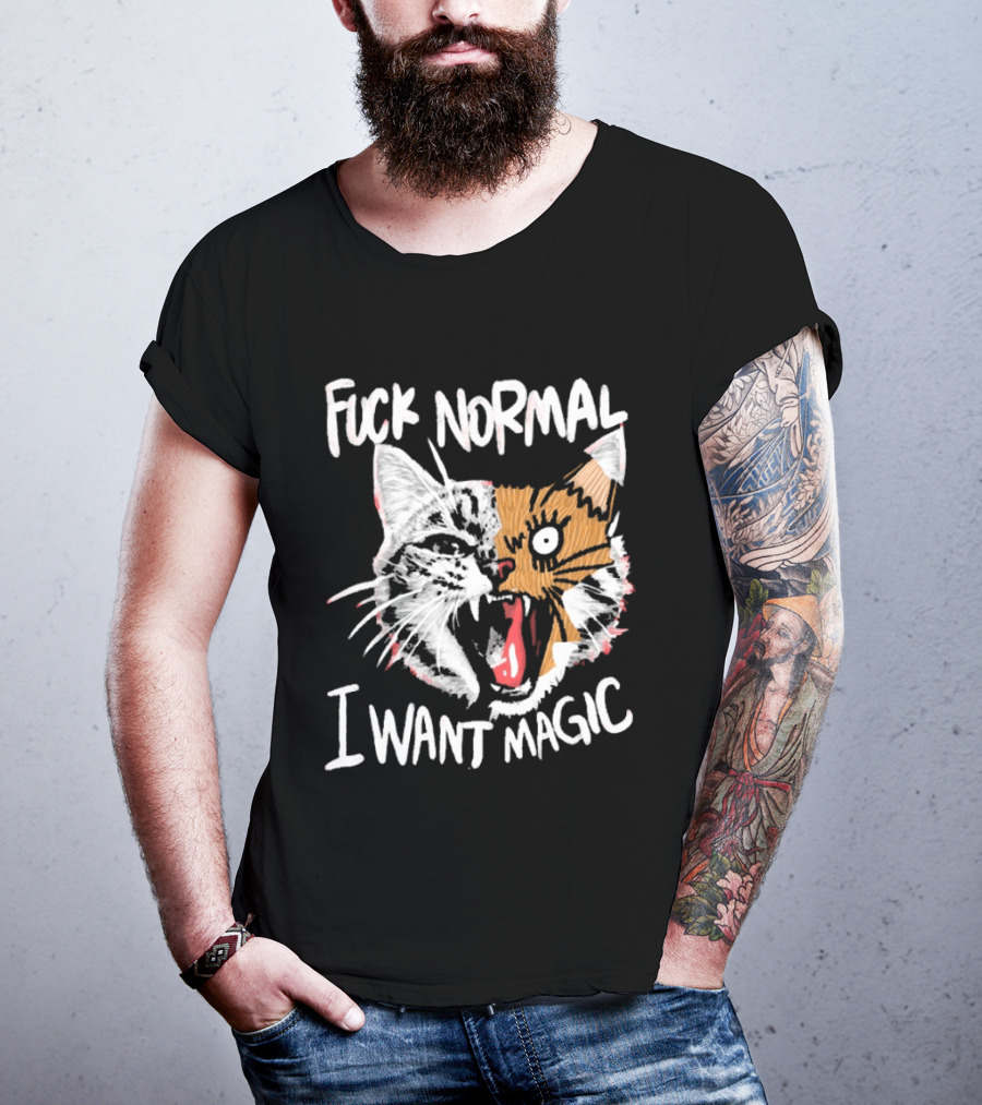 Fuck Normal I Want Magic Cat Cartoon T-Shirt