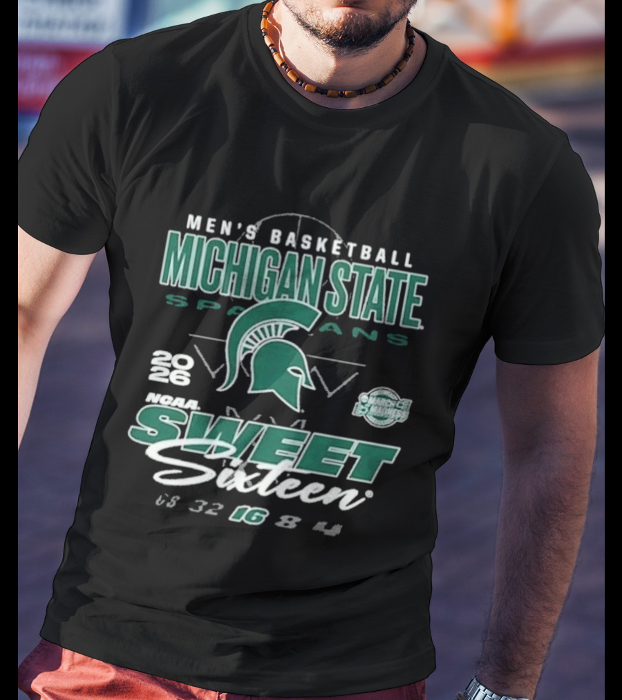 Michigan State Spartans Men's Basketball 2026 March Madness Sweet Sixteen 32 16 8 4 T-Shirt