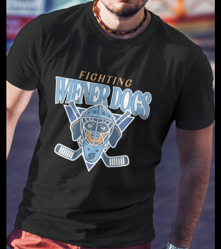 Fighting Wiener Dogs Hockey Mask SF Crossed Sticks T-Shirt