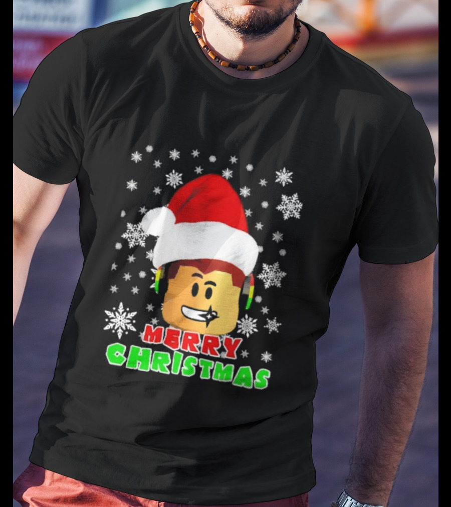 Roblox Merry Christmas Santa Hat Holiday Snowflakes T-Shirt