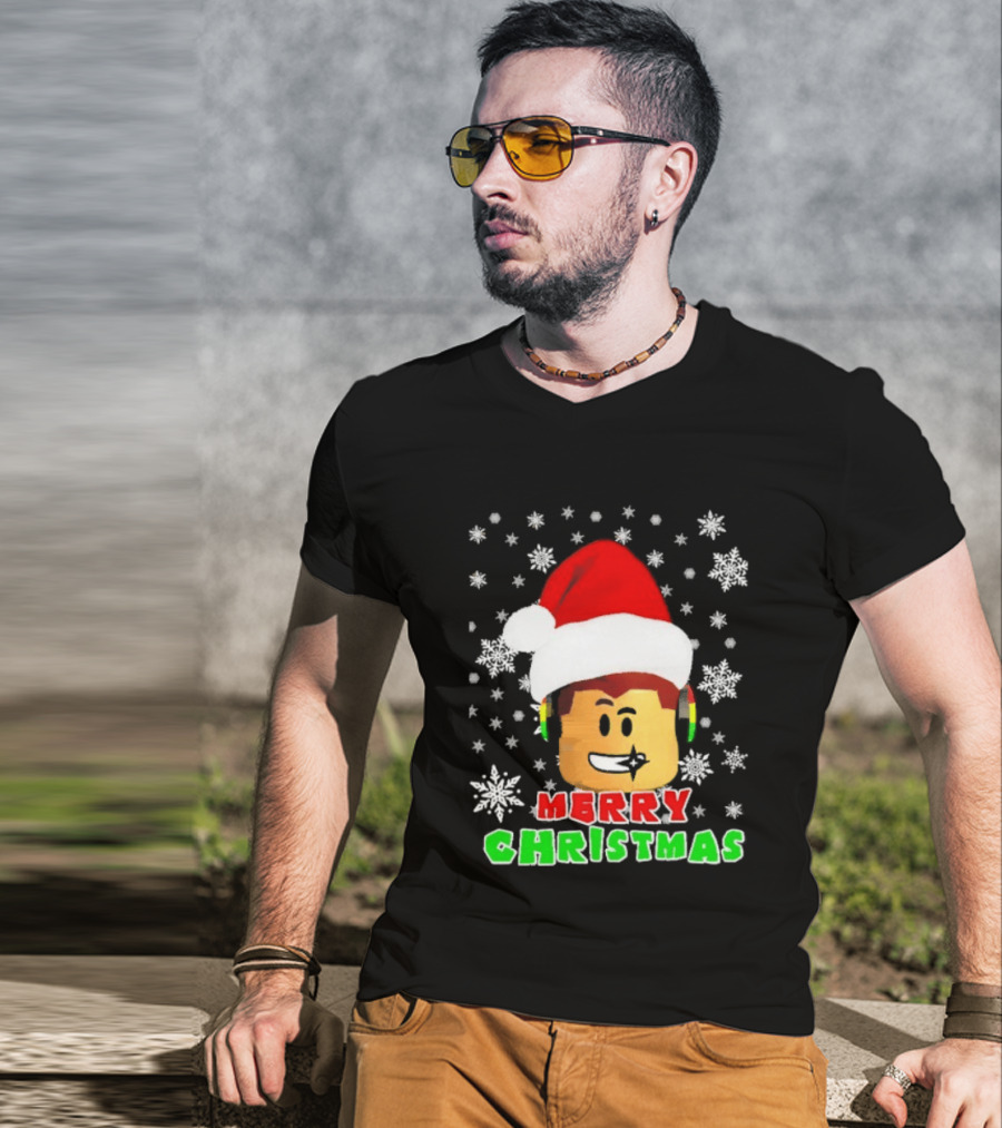 Roblox Merry Christmas Santa Hat Holiday Snowflakes T-Shirt
