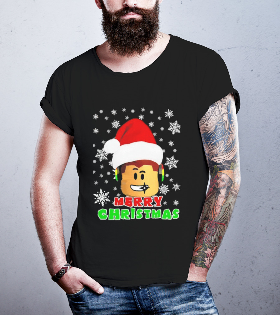 Roblox Merry Christmas Santa Hat Holiday Snowflakes T-Shirt