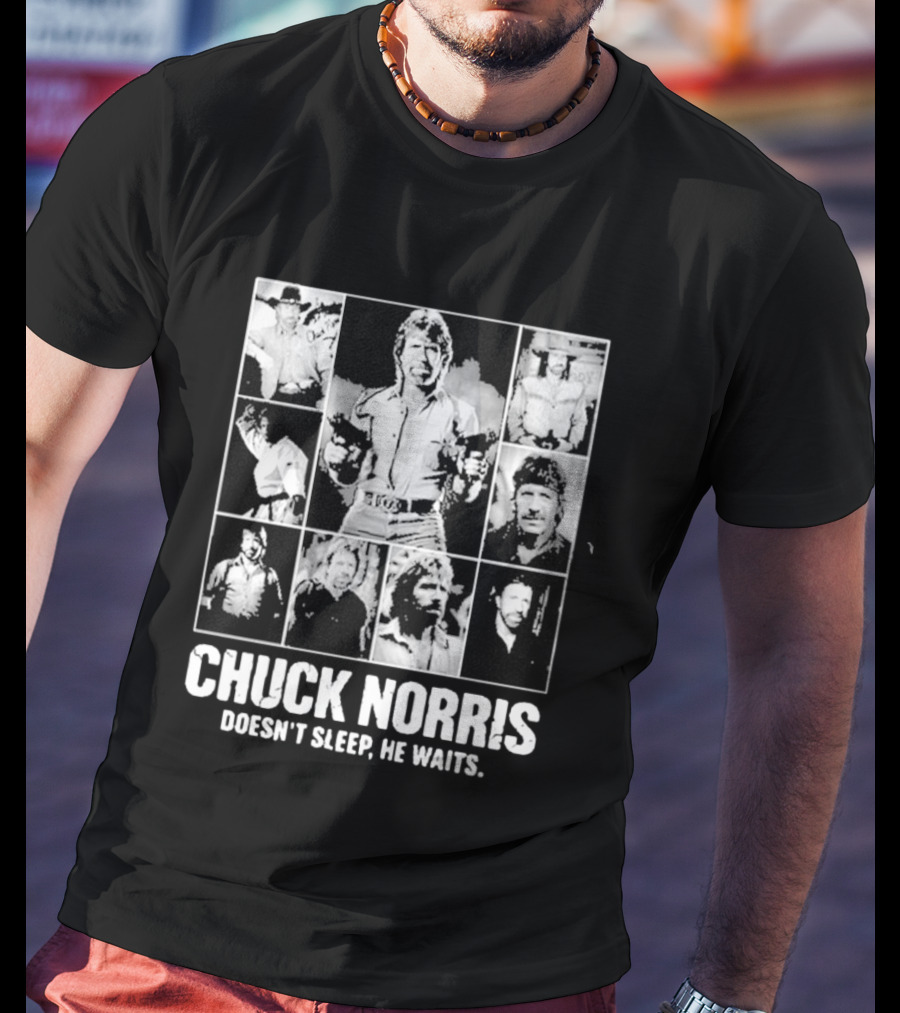 Chuck Norris Doesn't Sleep He Waits Iconic Photos Collage T-Shirt