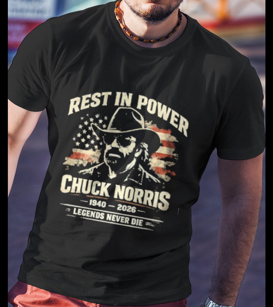Rest In Power Chuck Norris 1940 2023 Legends Never Die American Flag T-Shirt
