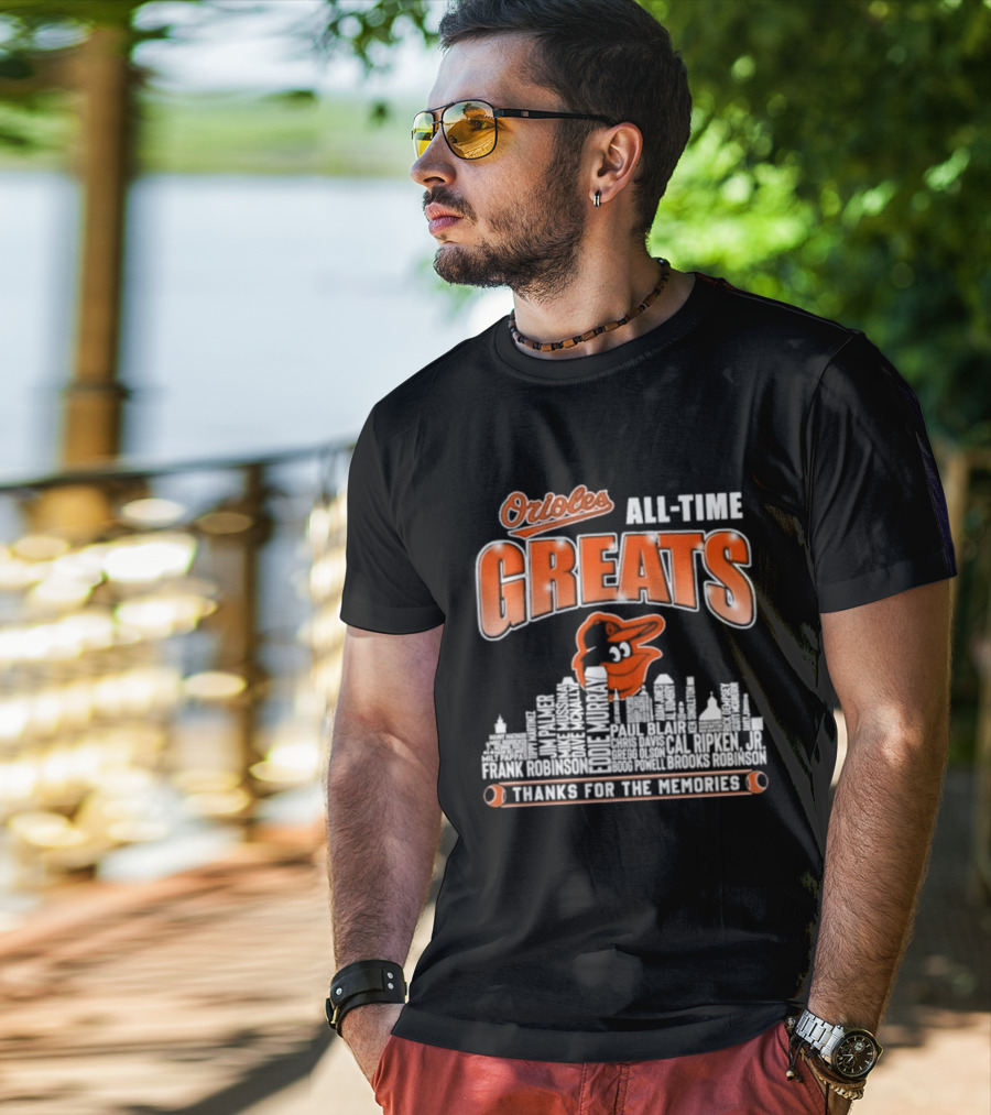Orioles All Time Greats Thank You For The Memories City Skyline T-Shirt