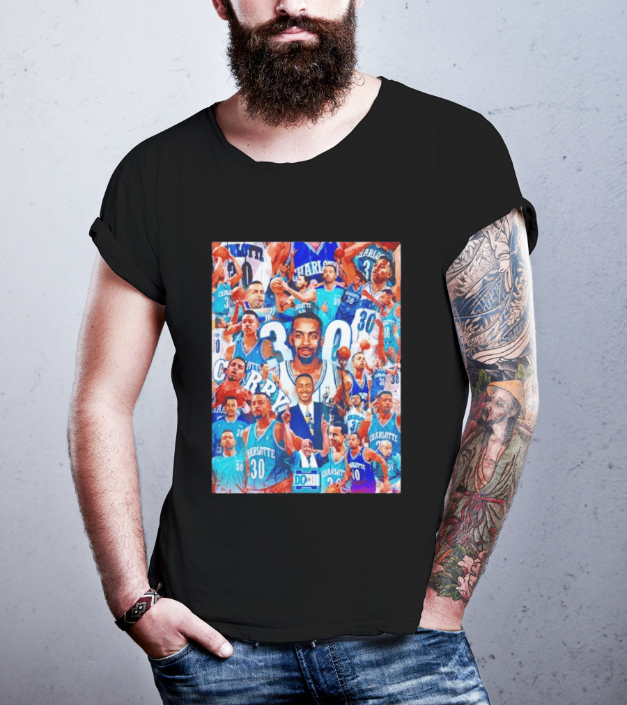 Dell Curry Charlotte Hornets 30 Jersey Collage Throwback T-Shirt
