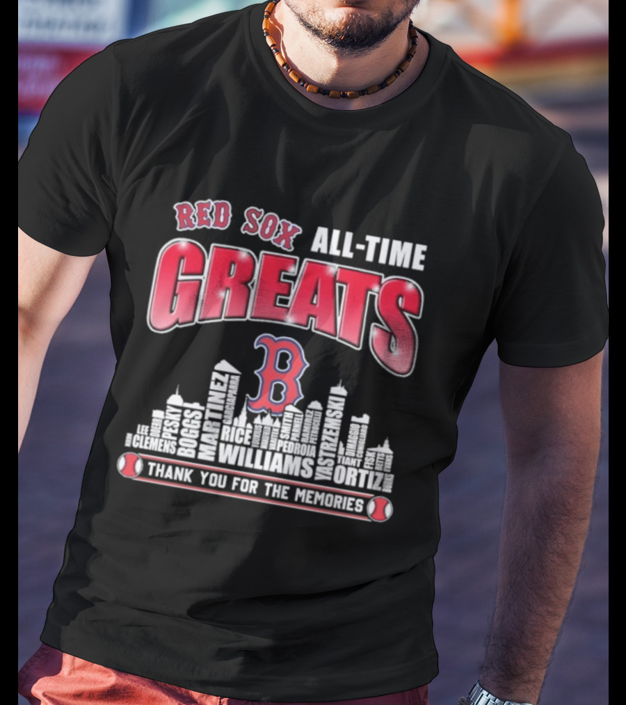 Red Sox All Time Greats Boston Skyline Williams Ortiz Thank You For The Memories T-Shirt