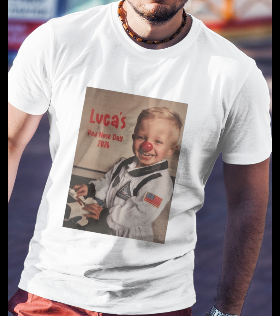 Luca's Red Nose Day 2026 Astronaut American Flag Kid's Costume Space T-Shirt