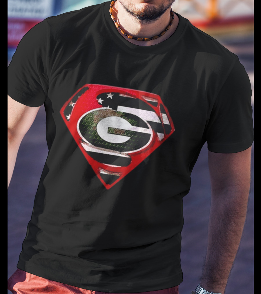 Georgia Bulldogs Superman Logo Red American Flag Bulldog Nation T-Shirt