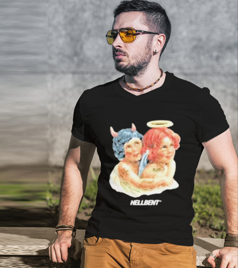 Hellbentrecs Saints Sinners Cherubs With Halo And Horns T-Shirt