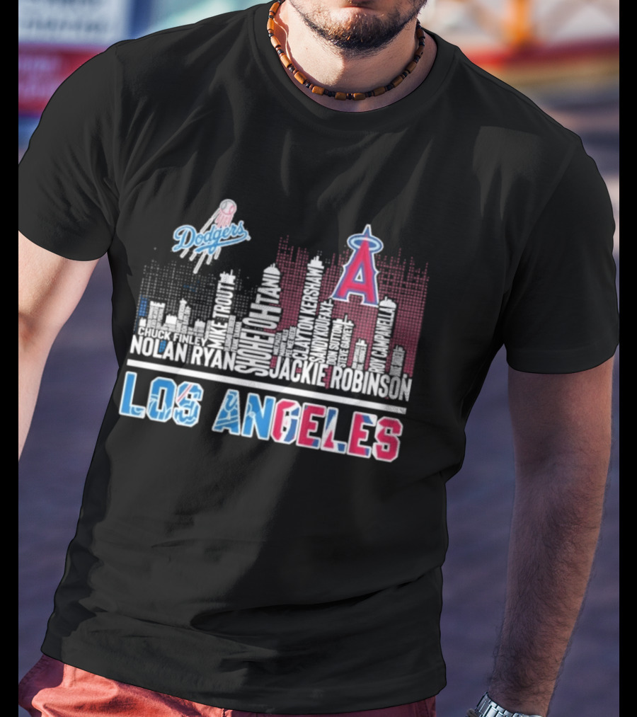Los Angeles Dodgers Angels Skyline Typography City Baseball Fans T-Shirt