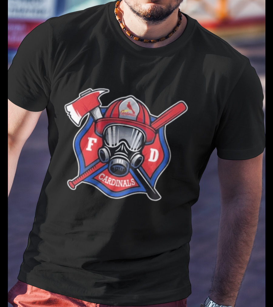 Cardinals FD Firefighter Helmet Axe And Bat T-Shirt