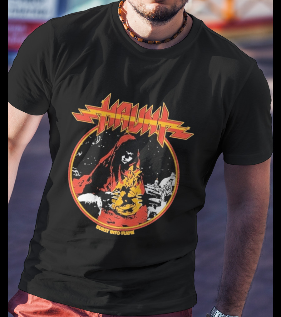 Haunt Burst Into Flame Hooded Figure With Flames T-Shirt