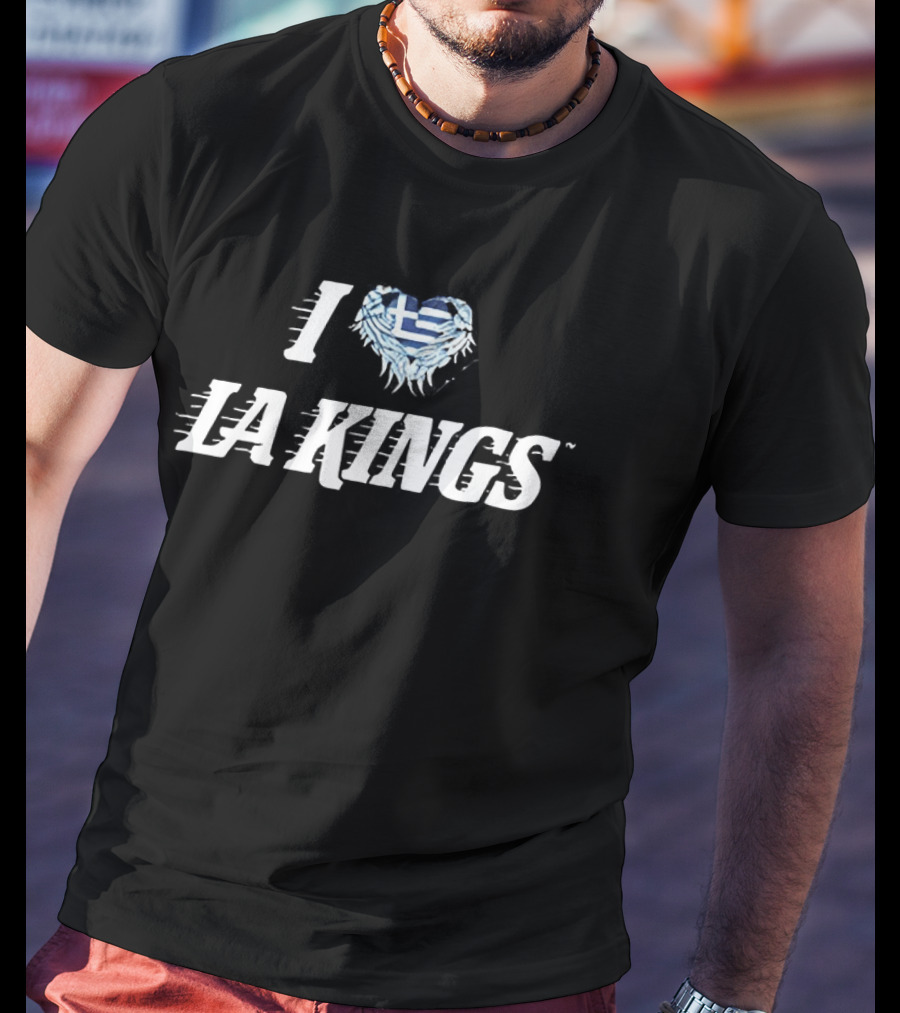 I Love LA Kings Greek Flag Heart Symbol NHL Fans T-Shirt