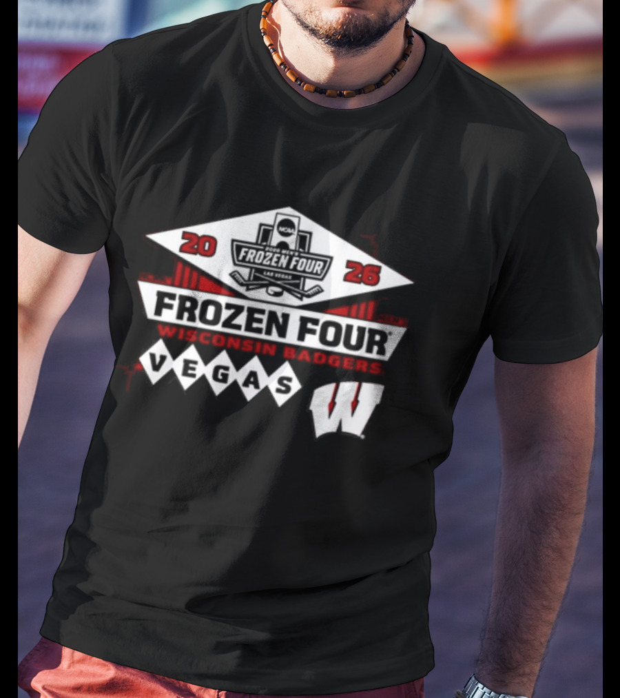 2026 Wisconsin Badgers Frozen Four Vegas Red Blue 84 Men's Ice Hockey T-Shirt