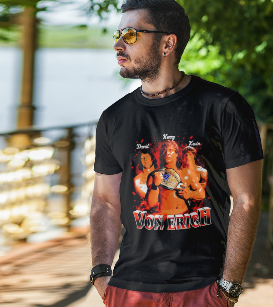 Von Erich Wrestling Family Kevin David Kerry Retro Championship T-Shirt