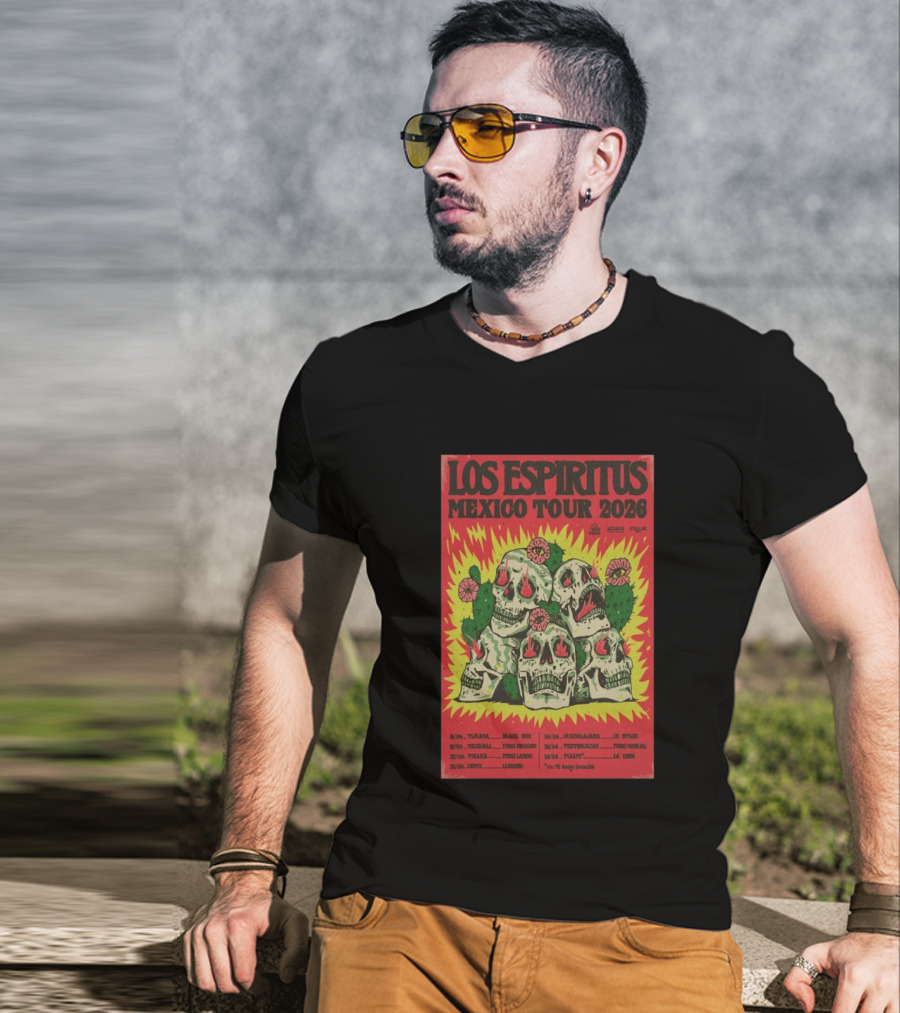 Los Espiritus Mexico Tour 2026 Tijuana Guadalajara Teotihuacan Tour Dates T-Shirt
