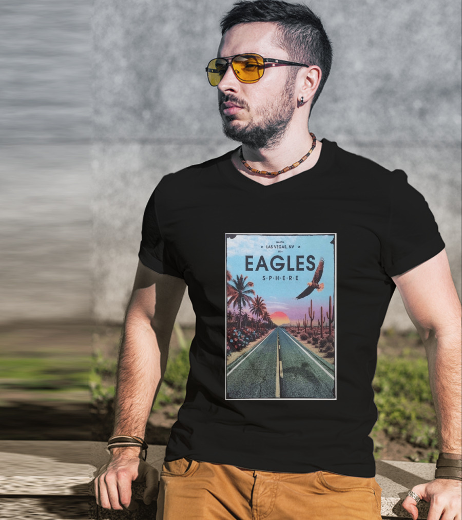 Eagles March 27 28 2026 Las Vegas NV Sphere Desert Road Sunset Scene T-Shirt