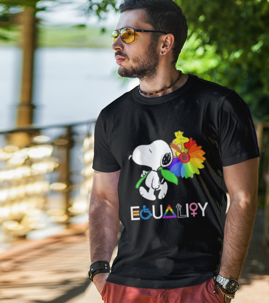 Snoopy Flower Equality Rainbow LGBTQ+ Inclusivity T-Shirt