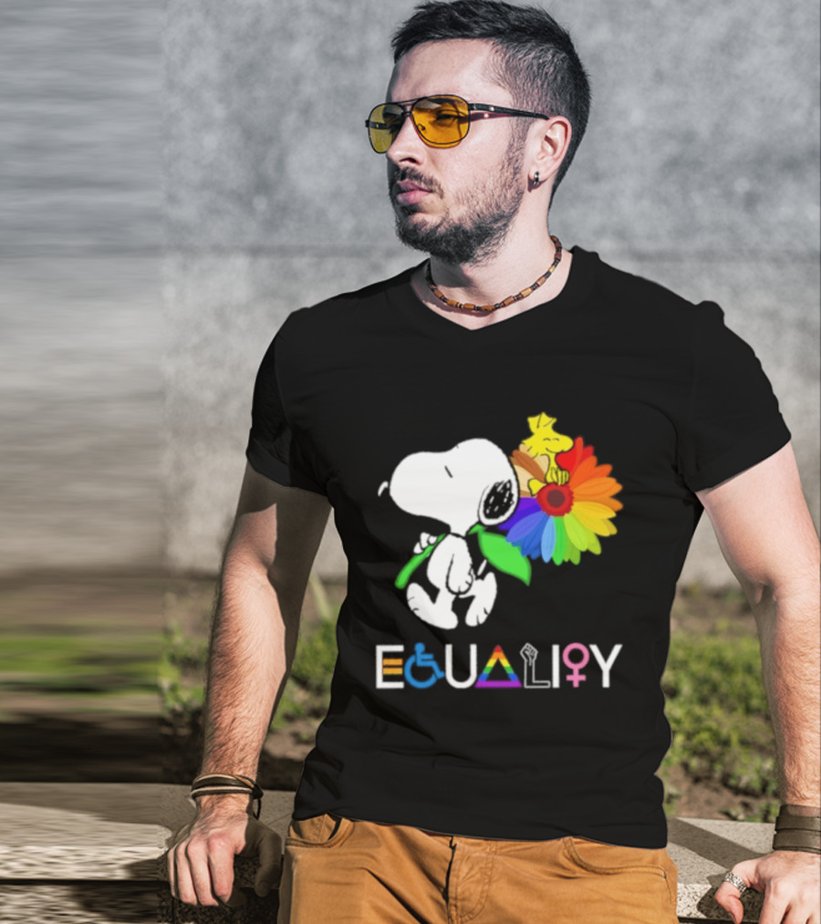 Snoopy Flower Equality Rainbow LGBTQ+ Inclusivity T-Shirt
