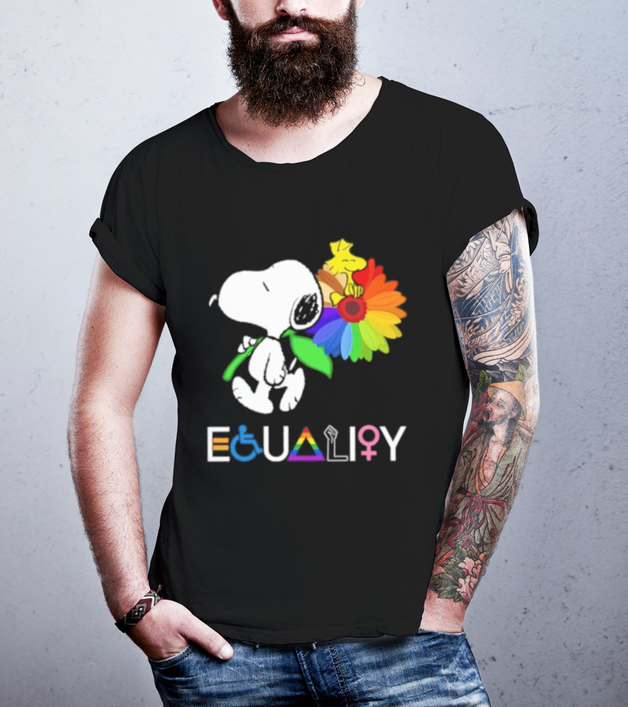 Snoopy Flower Equality Rainbow LGBTQ+ Inclusivity T-Shirt