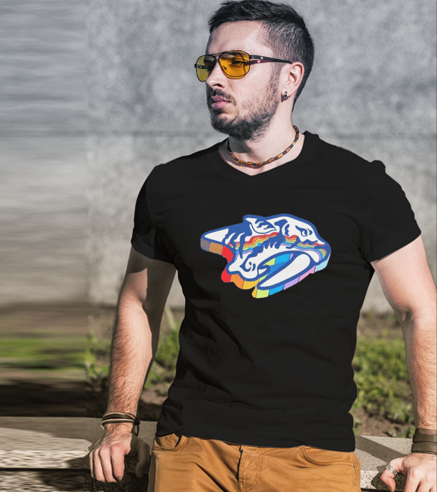 Nashville Predators Rainbow Pride Hockey Team LGBTQIA+ Support T-Shirt