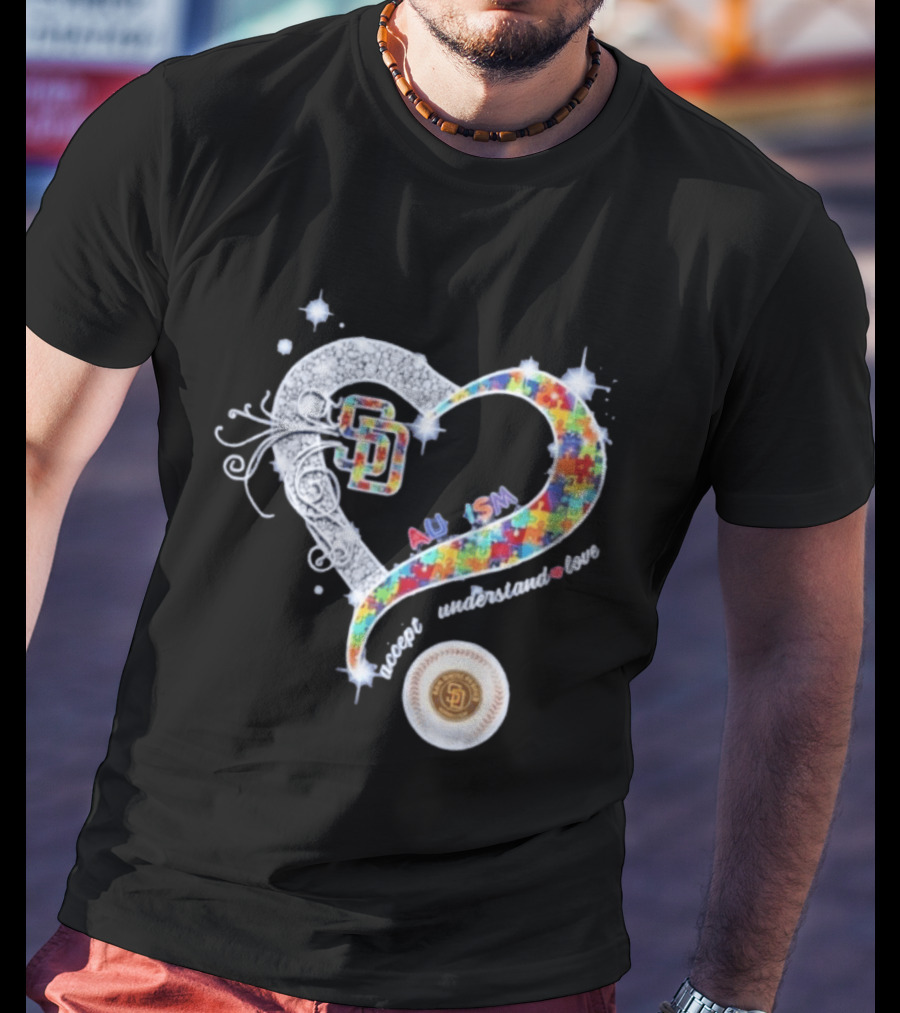 San Diego Baseball Heart Autism Accept Understand Love Puzzle T-Shirt
