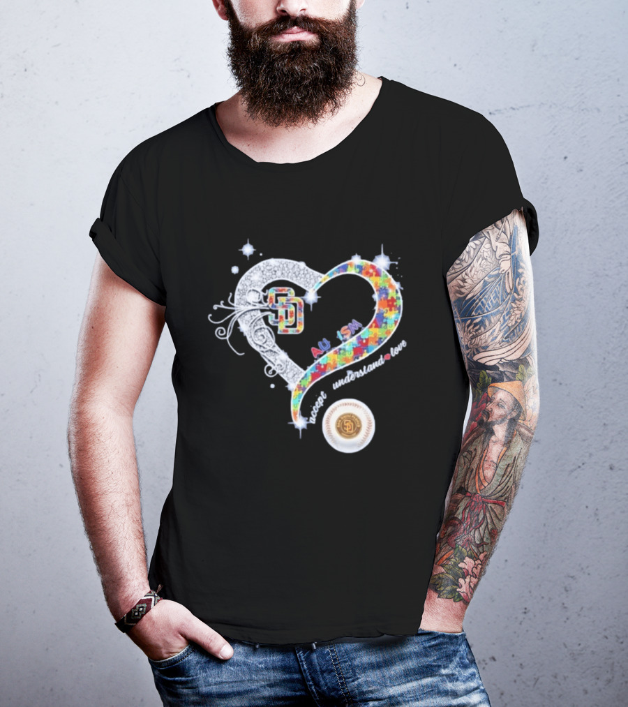 San Diego Baseball Heart Autism Accept Understand Love Puzzle T-Shirt