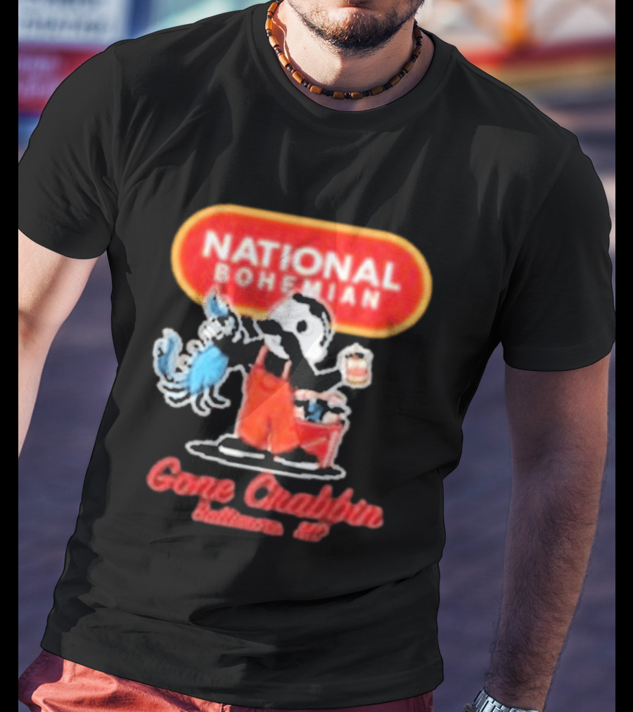 National Bohemian Beer Gone Crabbin' Baltimore MD Mr. Boh With Crab And Beer T-Shirt
