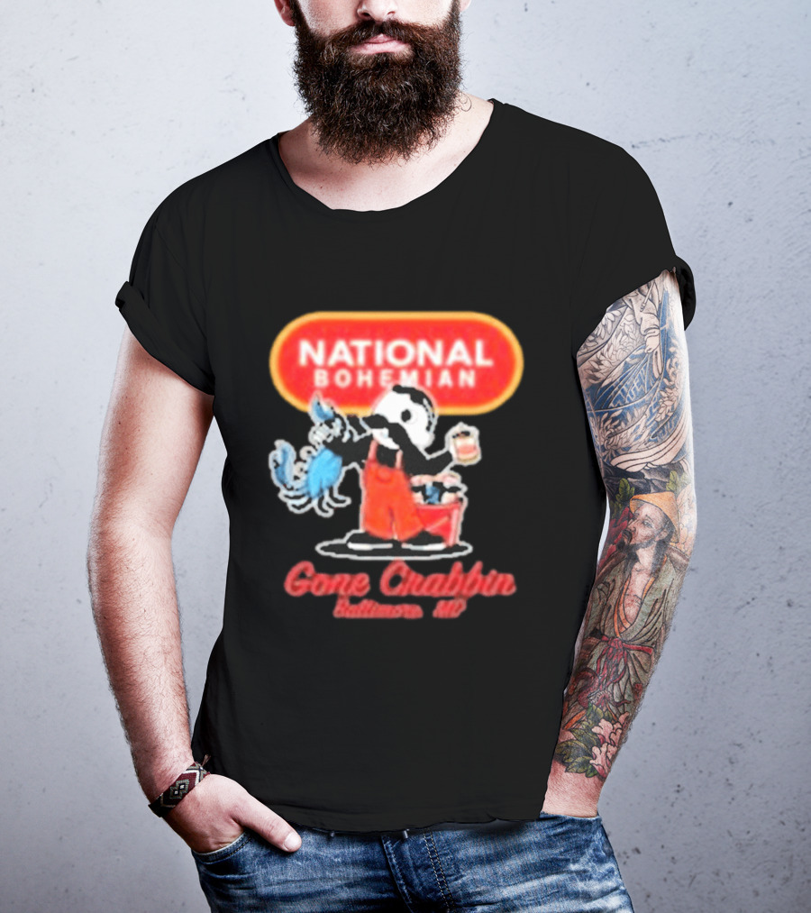 National Bohemian Beer Gone Crabbin' Baltimore MD Mr. Boh With Crab And Beer T-Shirt