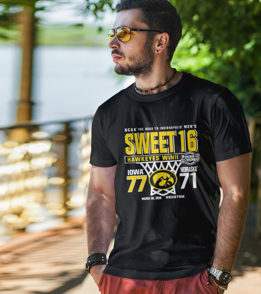 NCAA The Road To Minneapolis Men's Sweet 16 Hawkeyes Win Iowa 77 Nebraska 71 March 29 2020 Selection T-Shirt