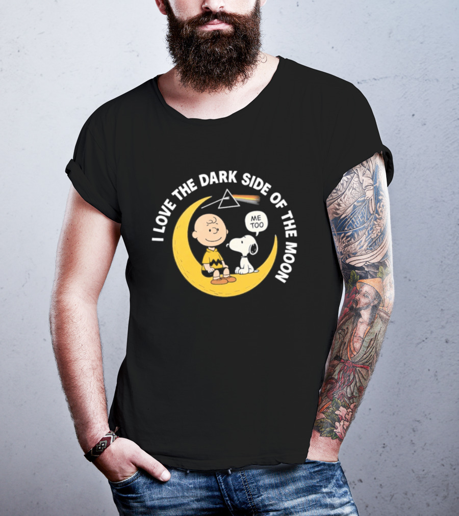 Peanuts I Love The Dark Side Of The Moon Charlie Brown Snoopy Woodstock Moon Prism T-Shirt