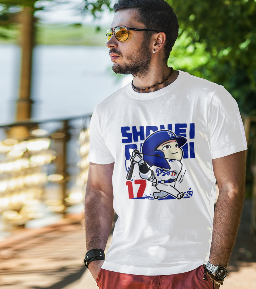 Shohei Ohtani Los Angeles Dodgers Cartoon Major League Baseball Number 17 T-Shirt