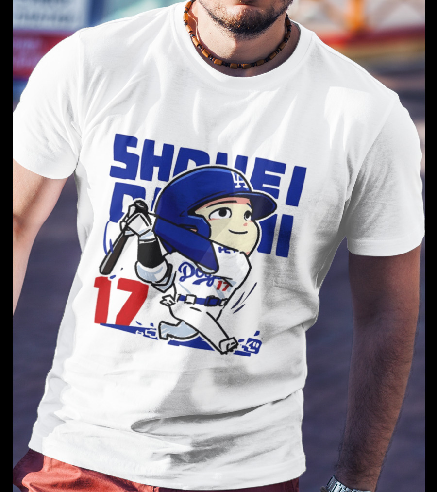 Shohei Ohtani Los Angeles Dodgers Cartoon Major League Baseball Number 17 T-Shirt