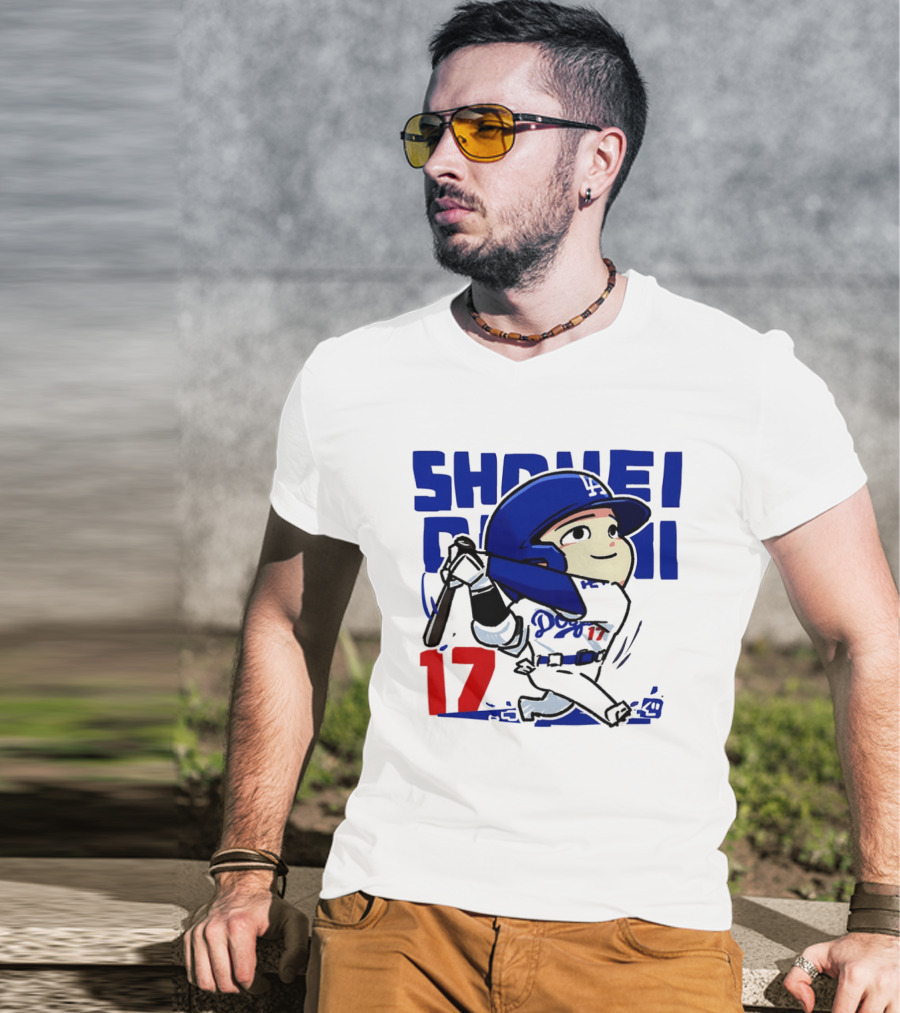 Shohei Ohtani Los Angeles Dodgers Cartoon Major League Baseball Number 17 T-Shirt