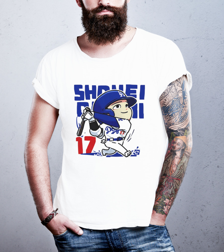 Shohei Ohtani Los Angeles Dodgers Cartoon Major League Baseball Number 17 T-Shirt