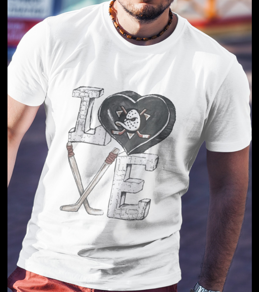 Anaheim Ducks Puck Heart Love Hockey Sticks T-Shirt