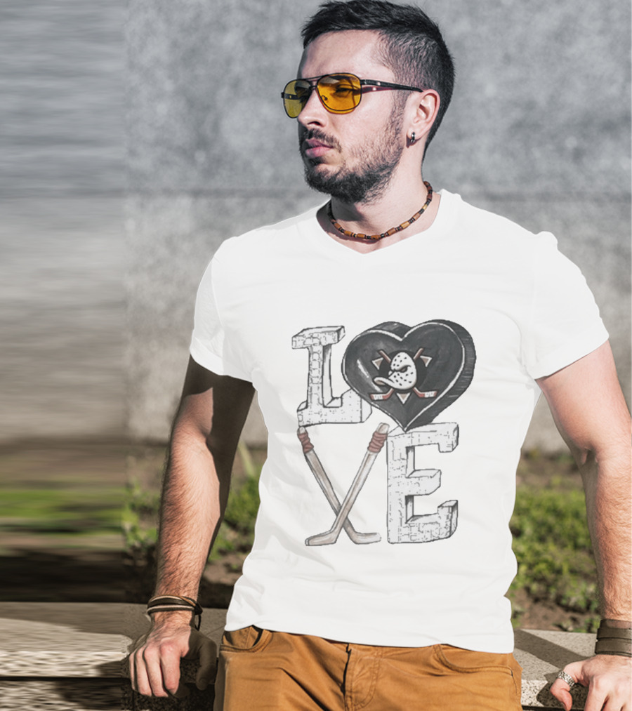 Anaheim Ducks Puck Heart Love Hockey Sticks T-Shirt