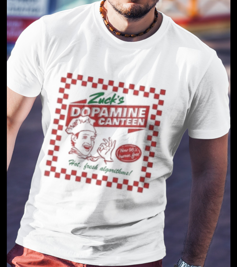 Zuck's Dopamine Canteen Red Retro Illustration By Jim'll Paint It T-Shirt